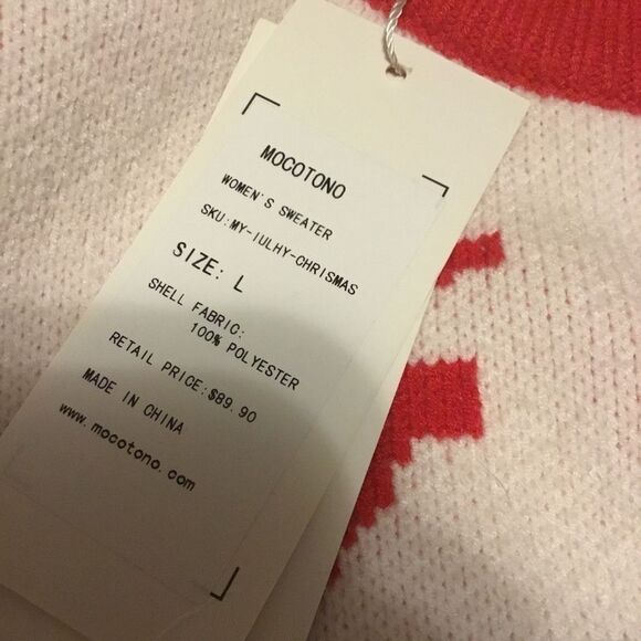 Mocotono Christmas Holiday Reindeer Geometric Crewneck Thick Sweater L - Picture 9 of 11